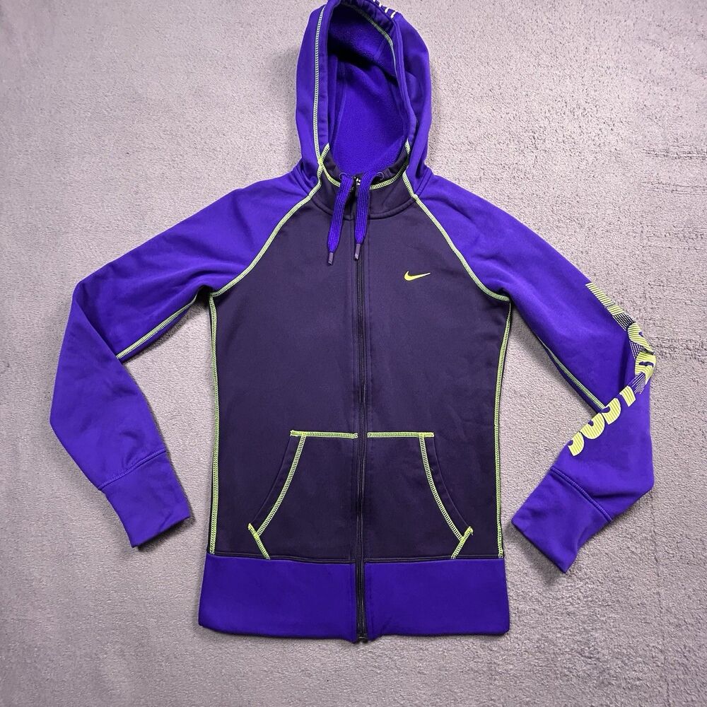 Nike Therma-FIT Jacket Womens XS Purple Full Zip Hoodie Just Do It Athletic